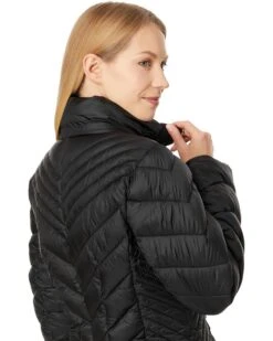 MICHAEL Michael Kors Zip Front Knee Length Chevron Packable M426666BZ | Coats & Outerwear -Daily Shoe Love 717SBs5Tl8L. AC SR736920